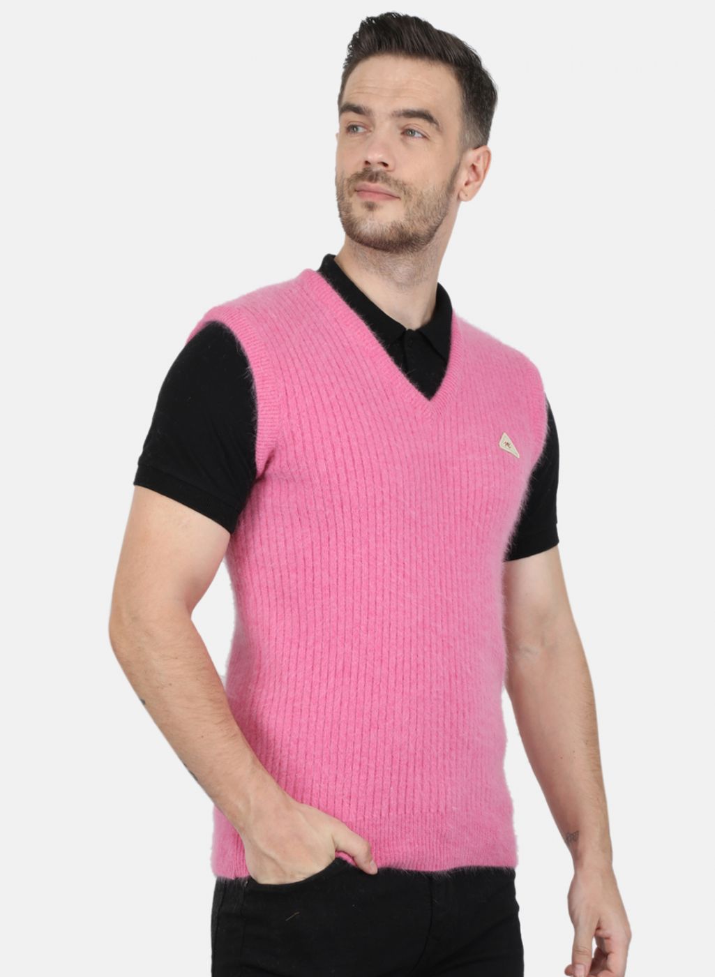 Men Pink Solid Sweater