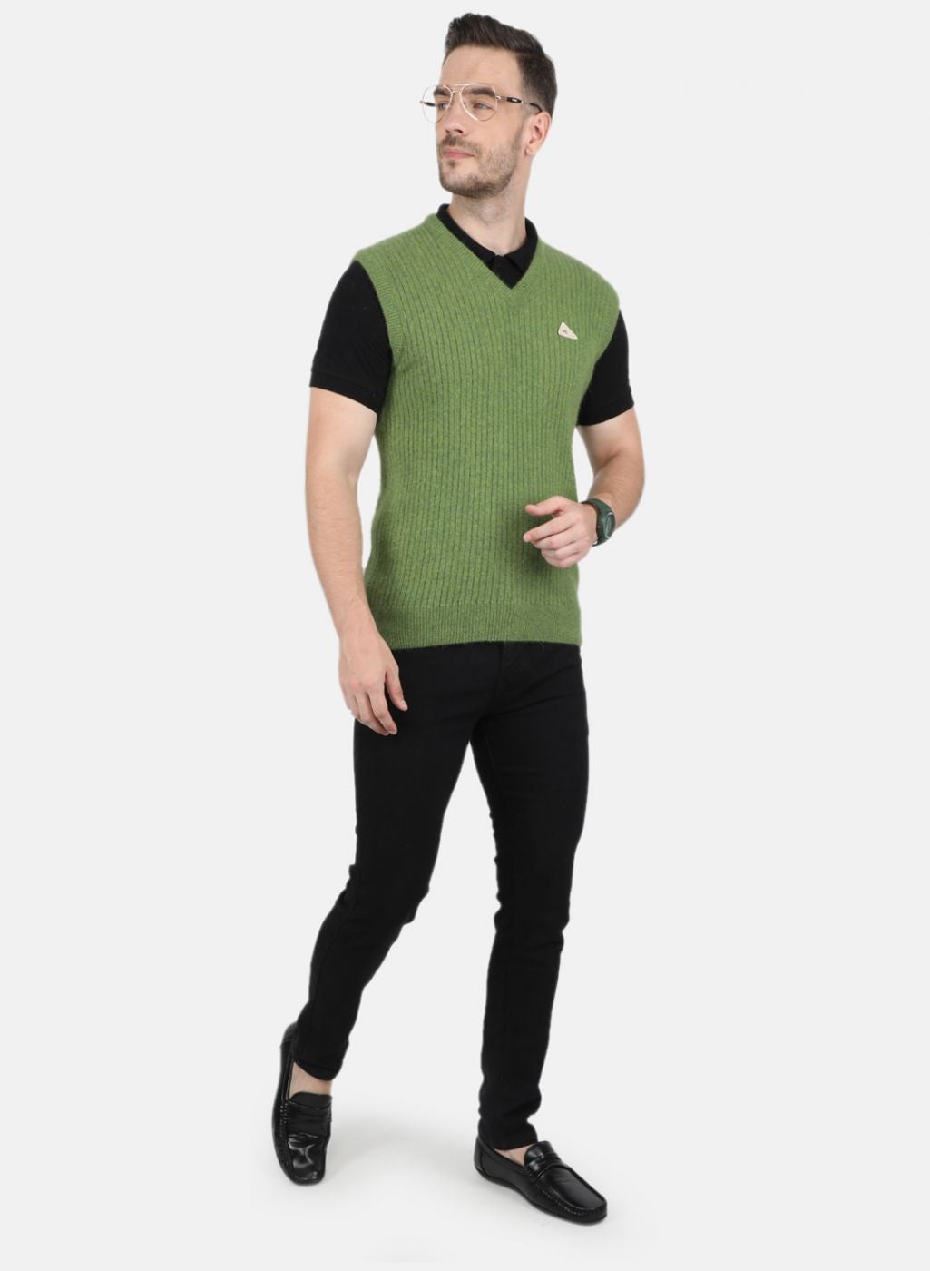 Men Olive Solid Sweater