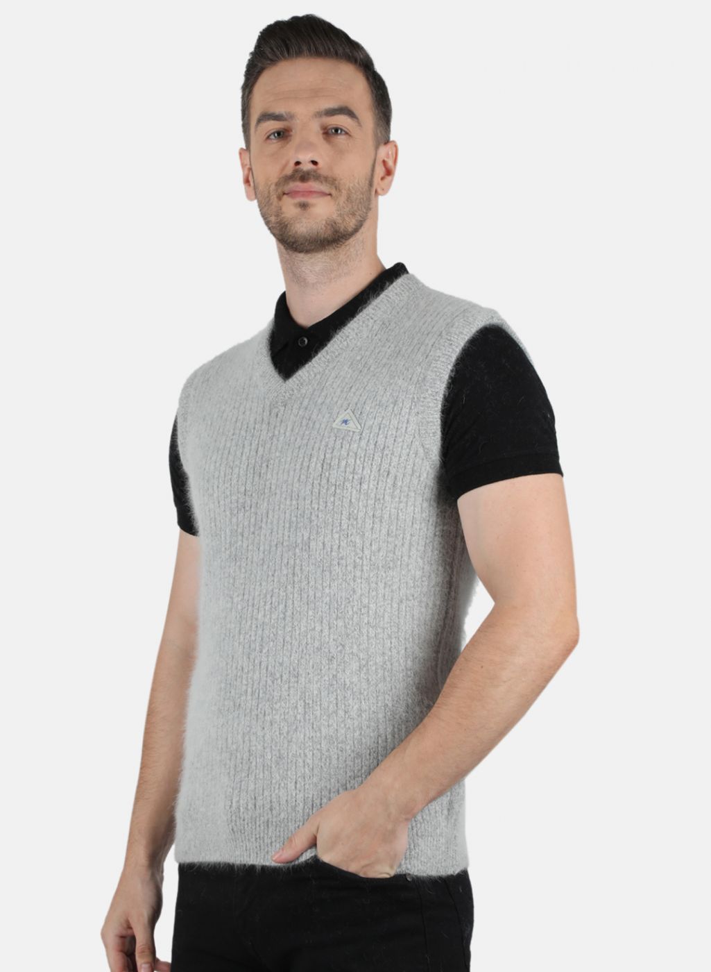 Men Grey Solid Sweater