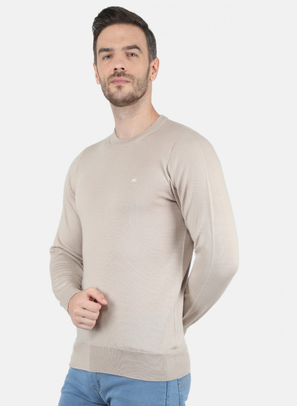 Men Beige Solid Pullover