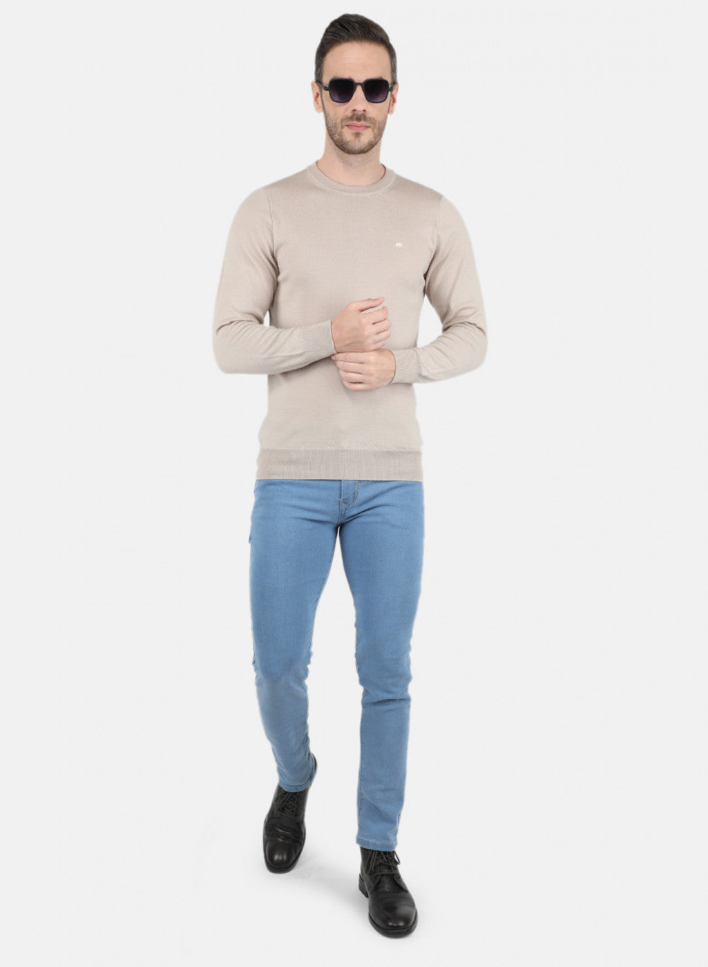 Men Beige Solid Pullover