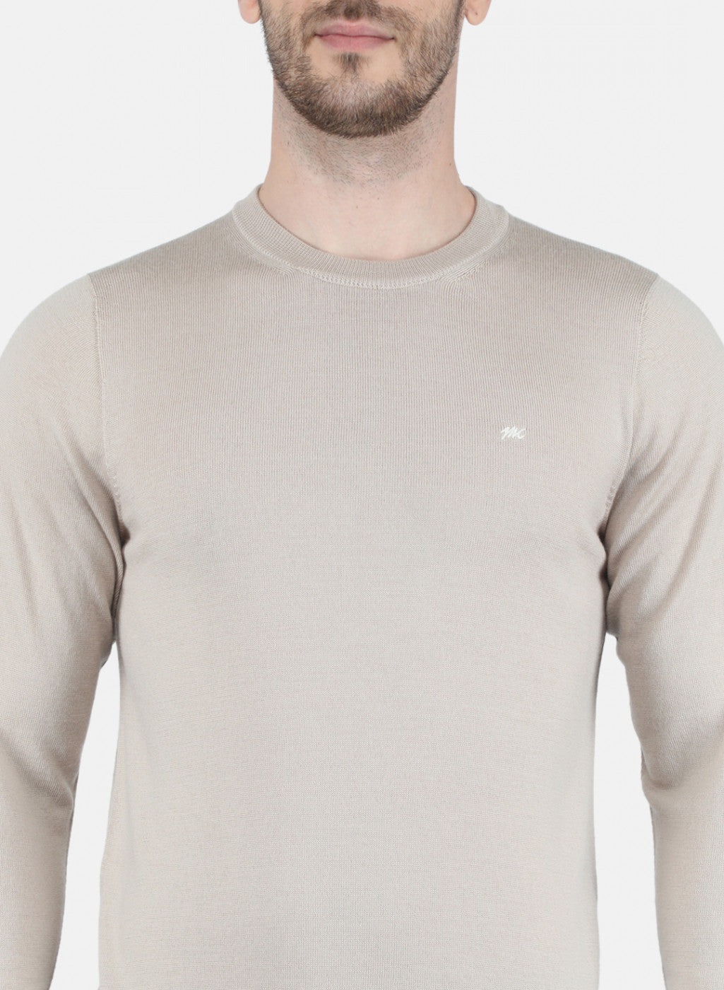Men Beige Solid Pullover