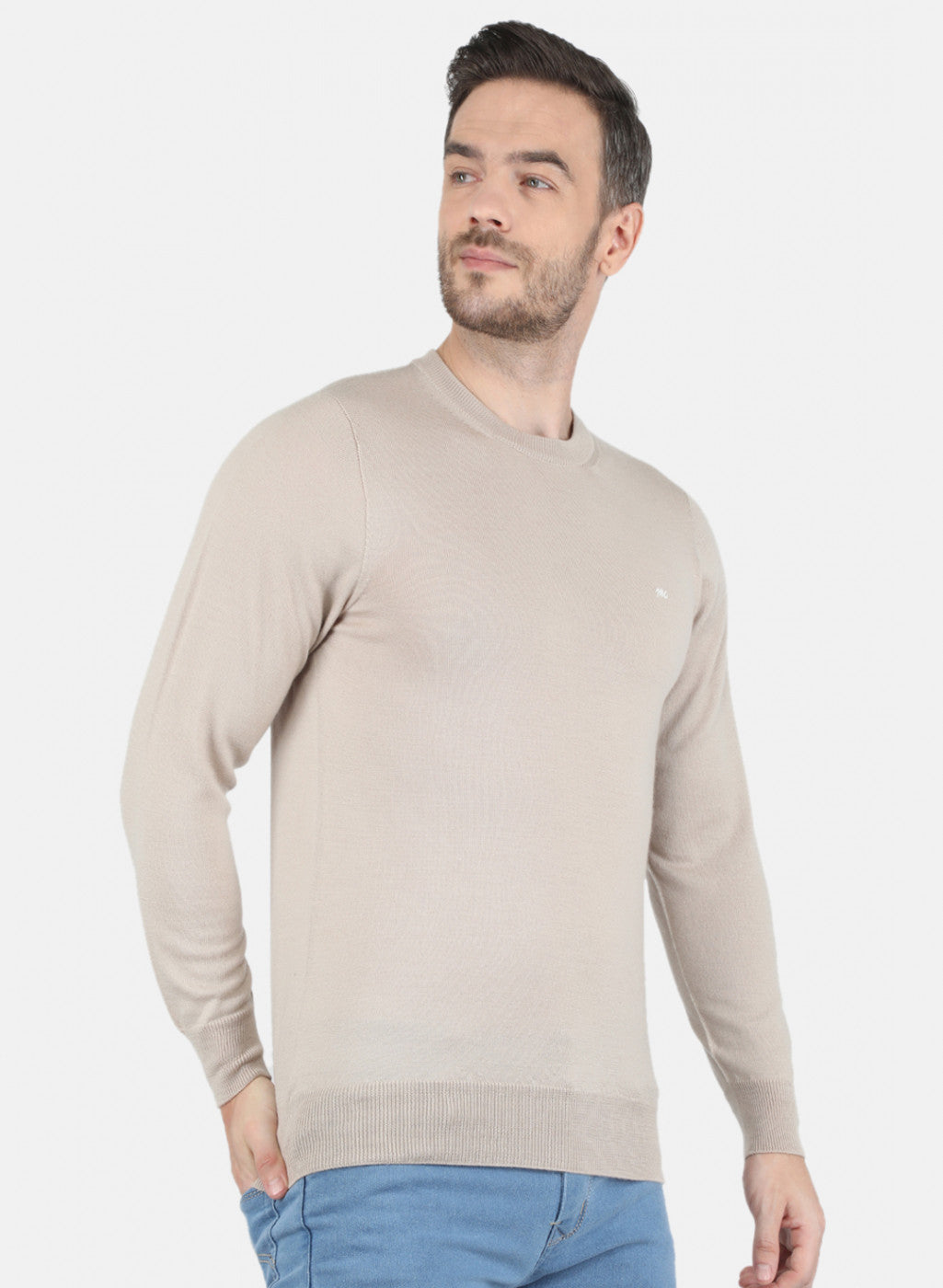 Men Beige Solid Pullover
