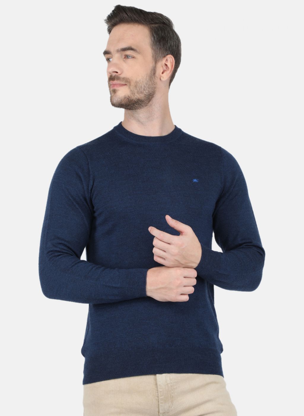 Men NAvy Blue Solid Pullover
