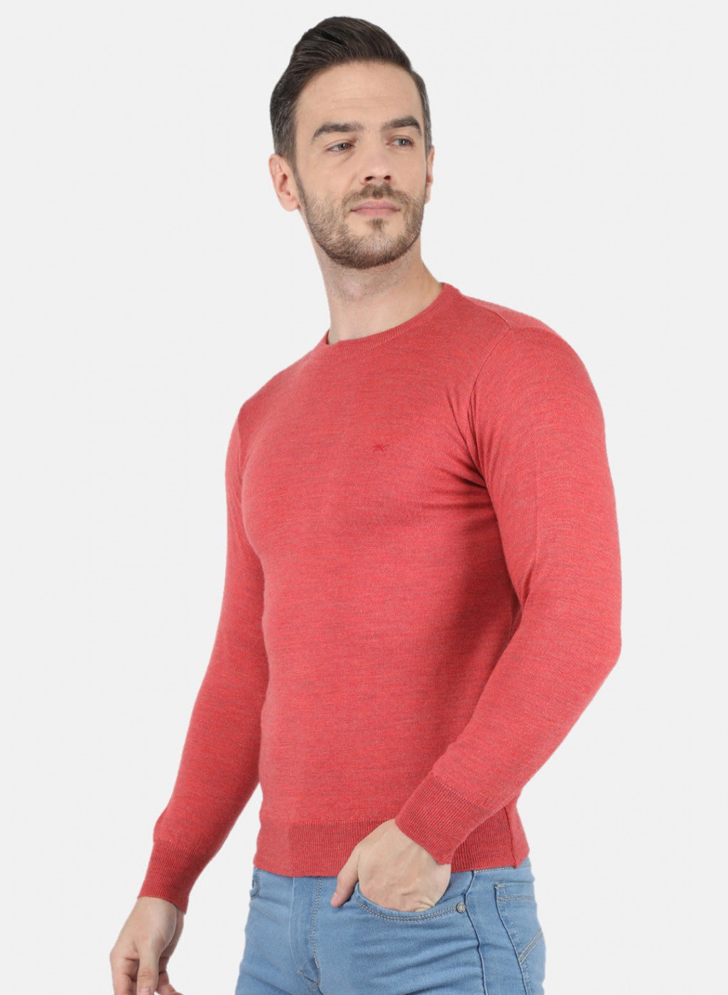 Men Light Red Solid Pullover