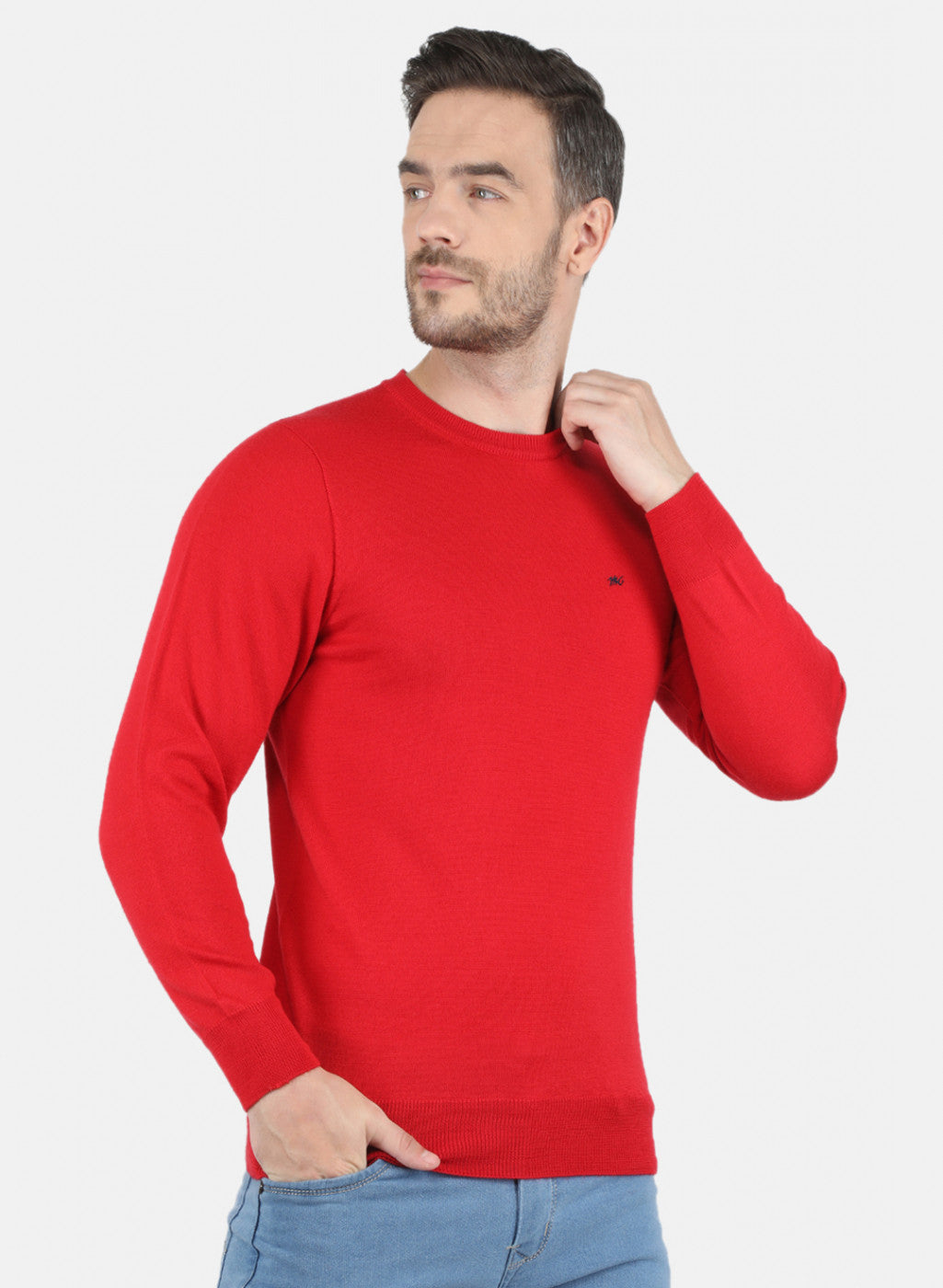 Men Red Solid Pullover