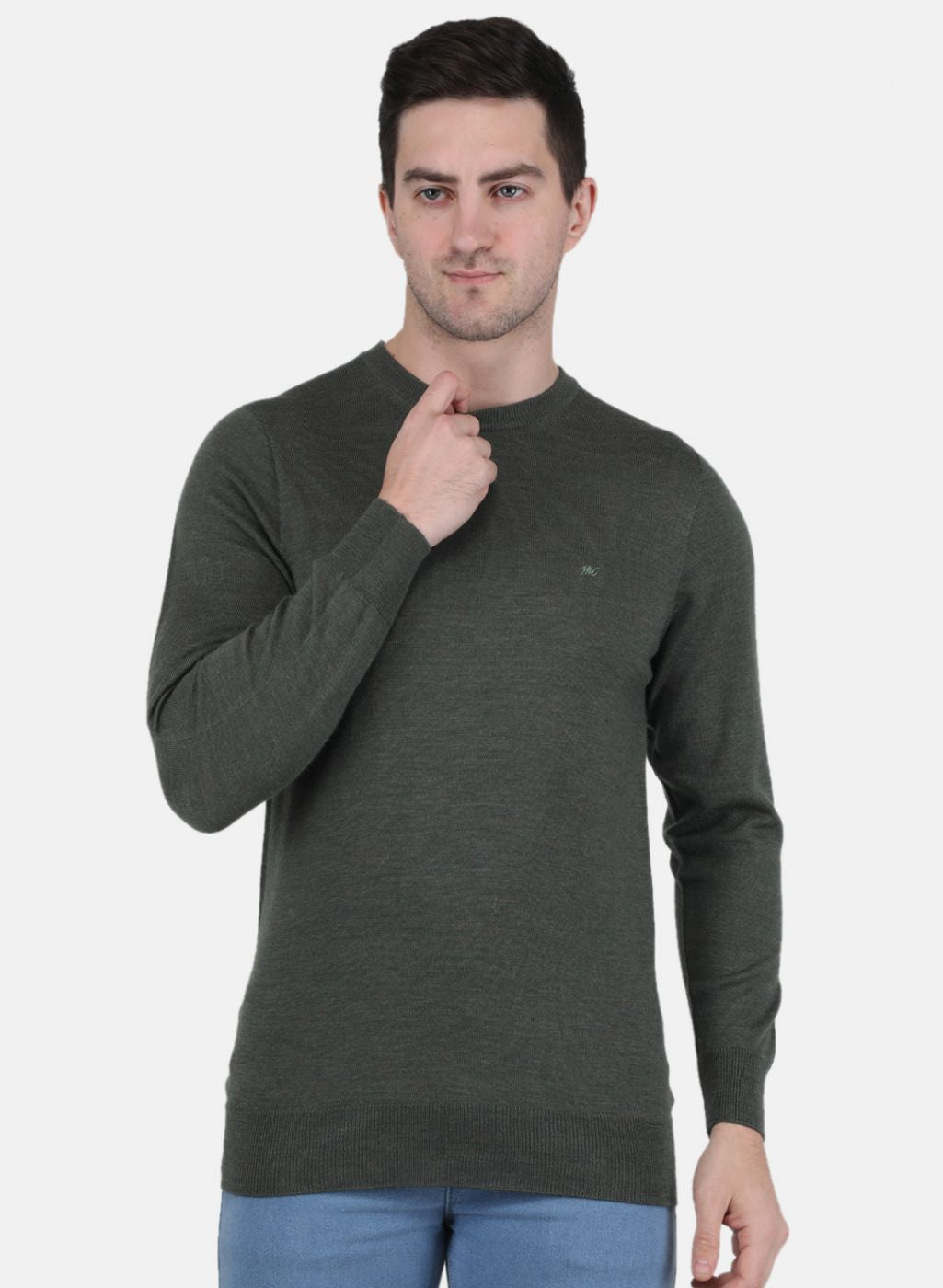 Men Olive Solid Pullover