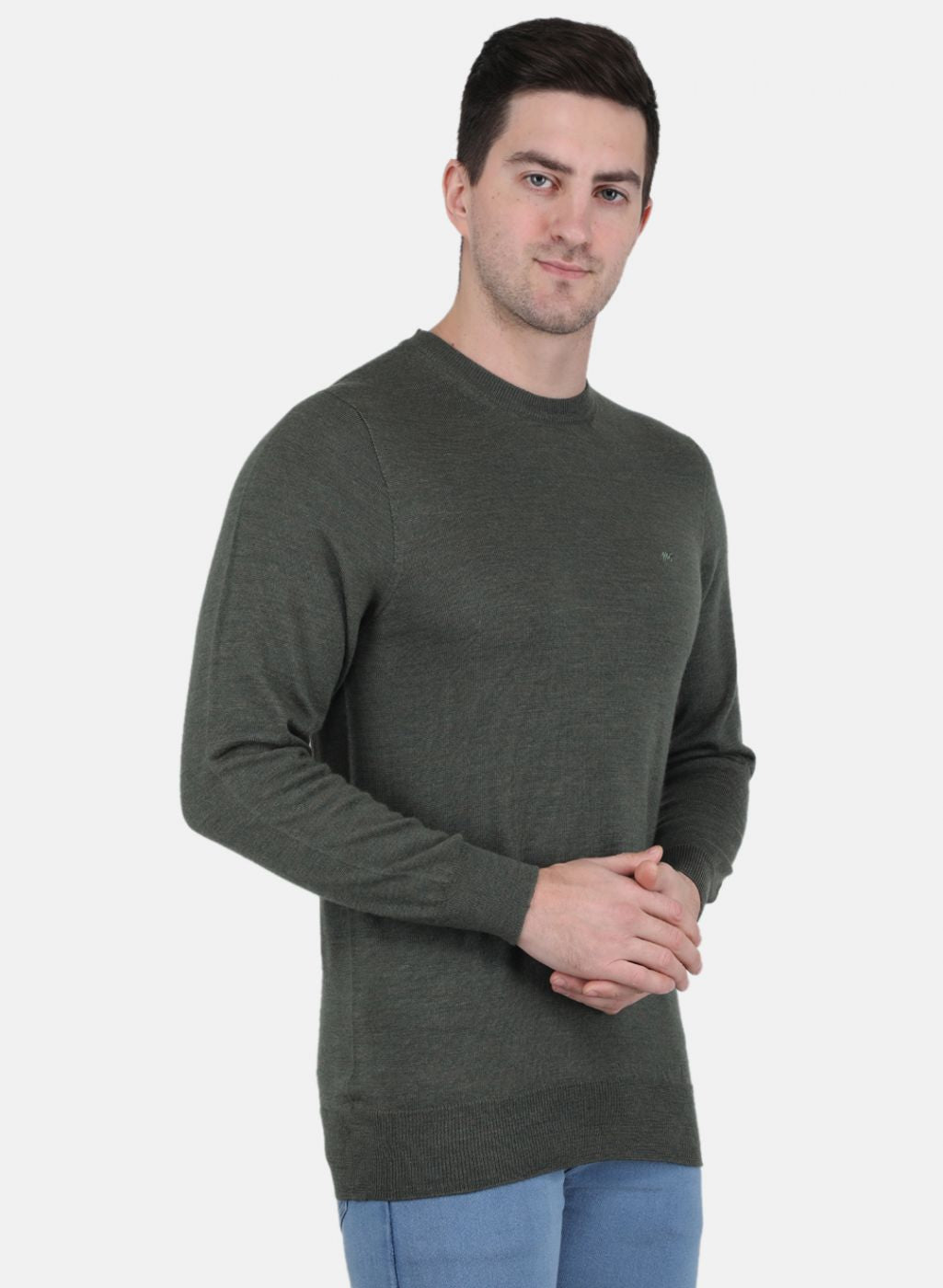 Men Olive Solid Pullover