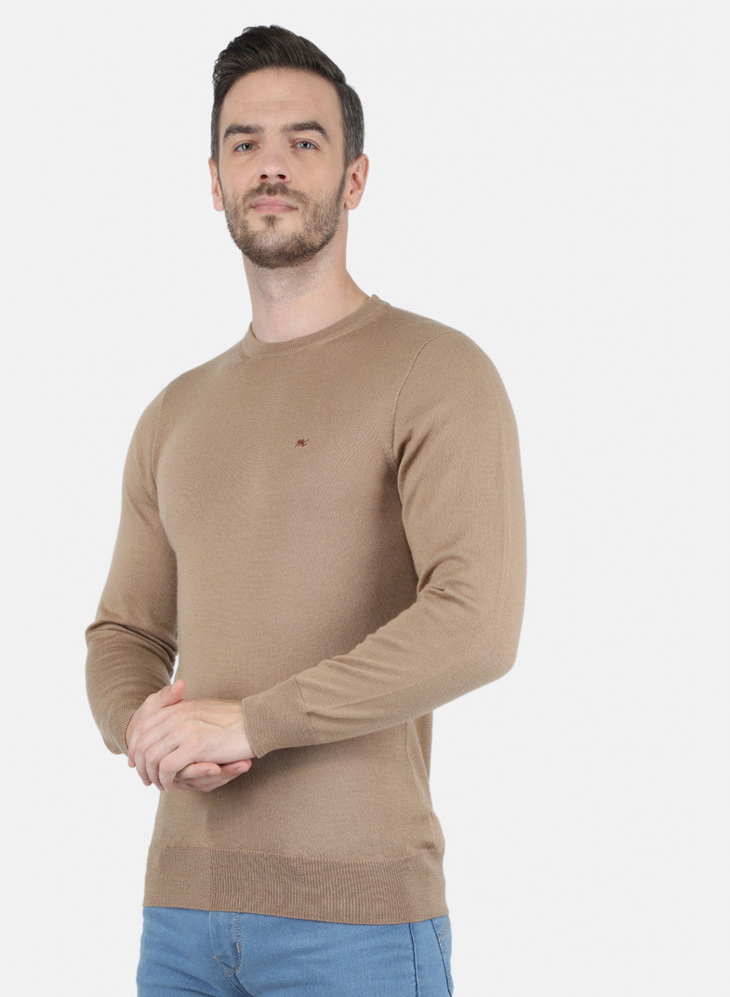 Men Beige Solid Pullover