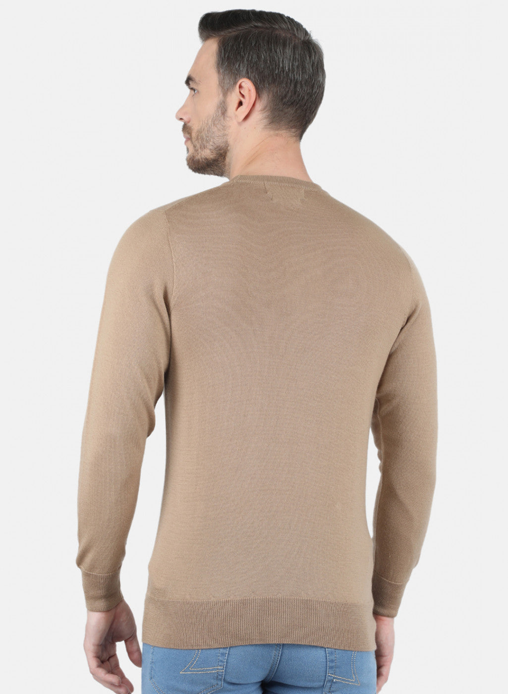 Men Beige Solid Pullover