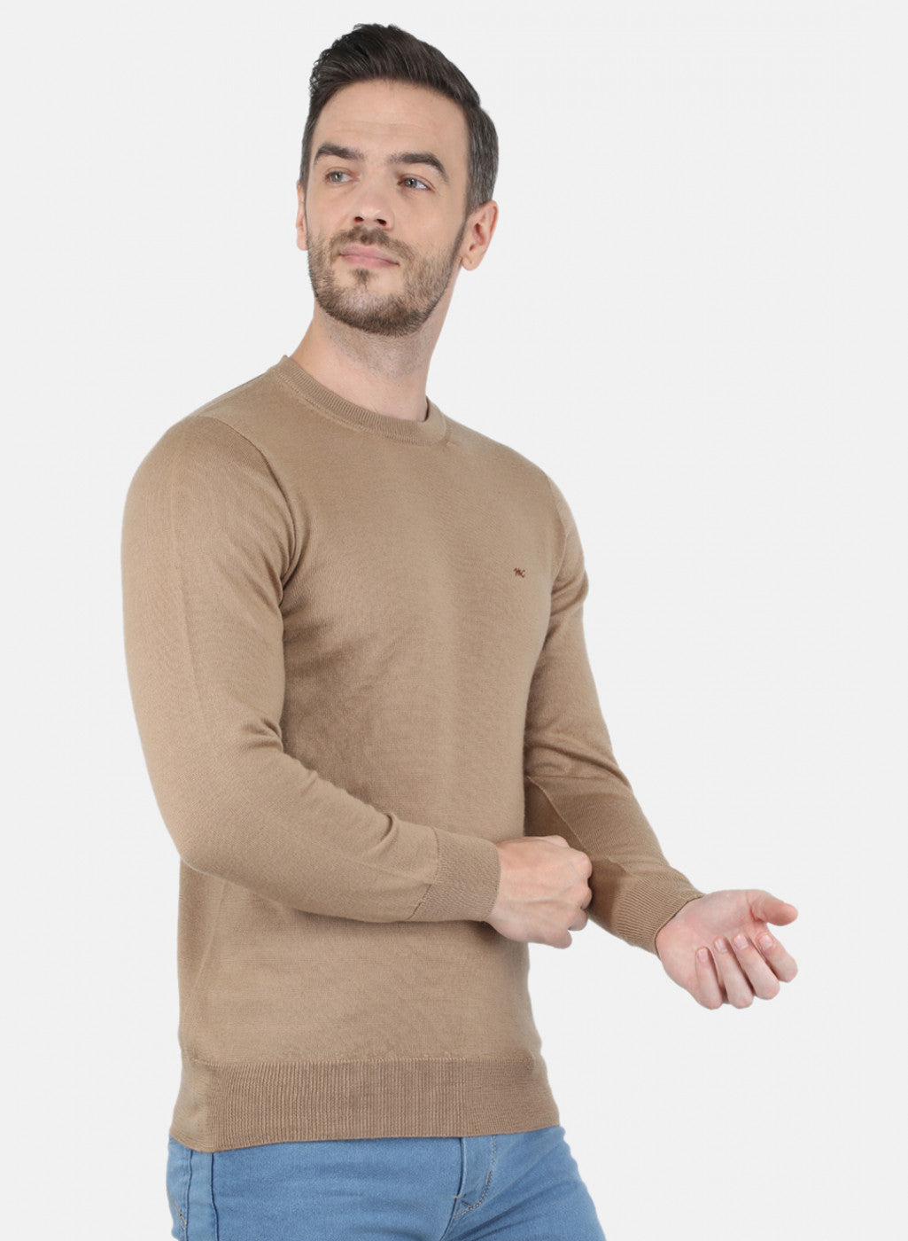 Men Beige Solid Pullover