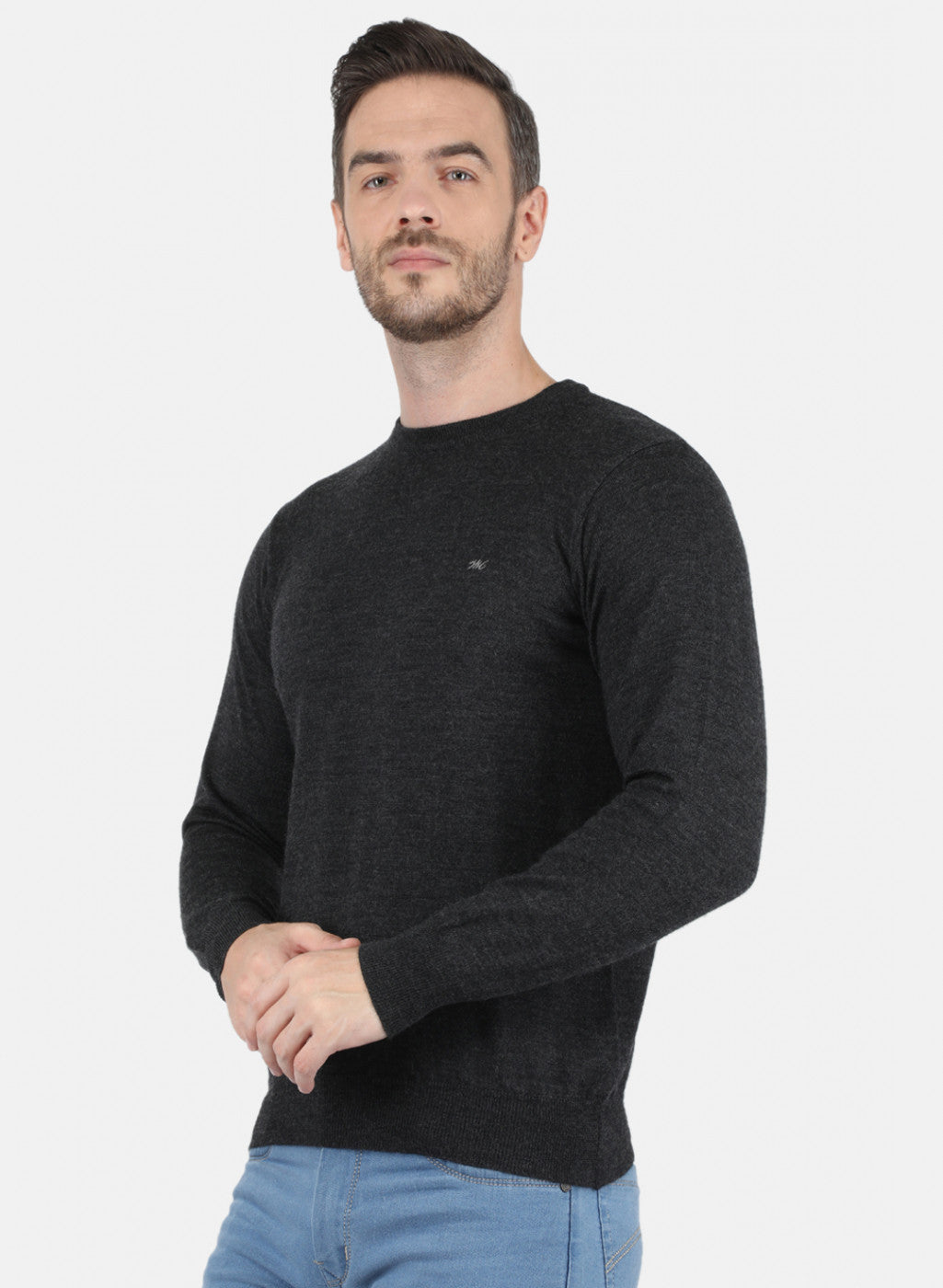 Men Dark Grey Solid Pullover