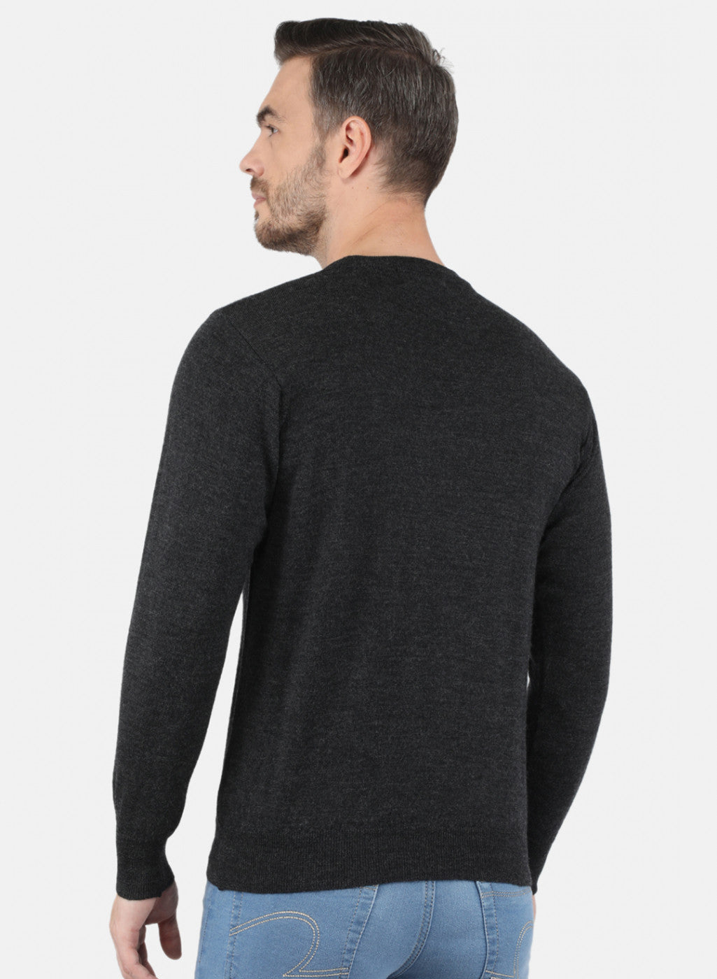 Men Dark Grey Solid Pullover