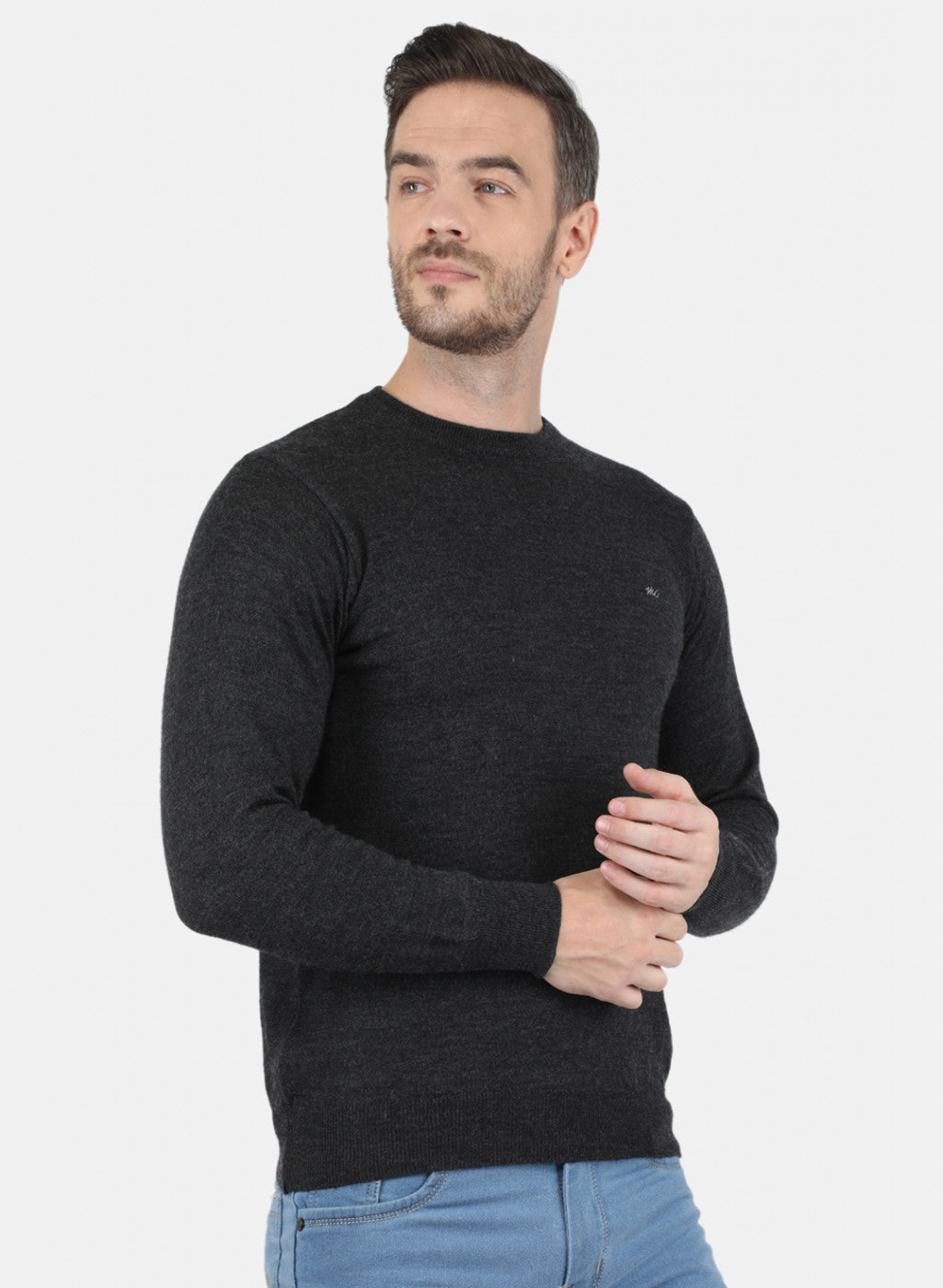 Men Dark Grey Solid Pullover