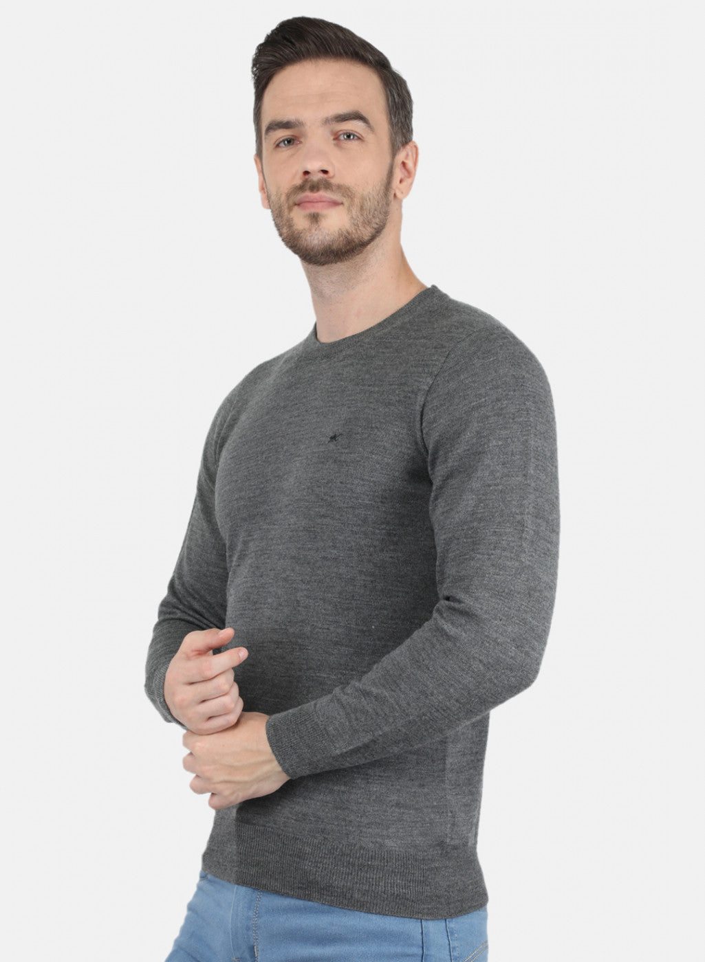 Men Grey Solid Pullover