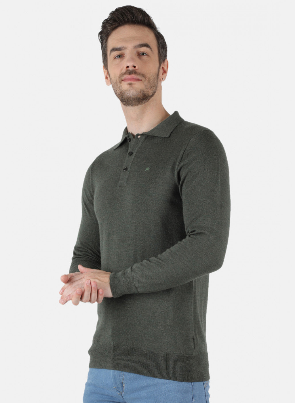Men Olive Solid T-Shirt