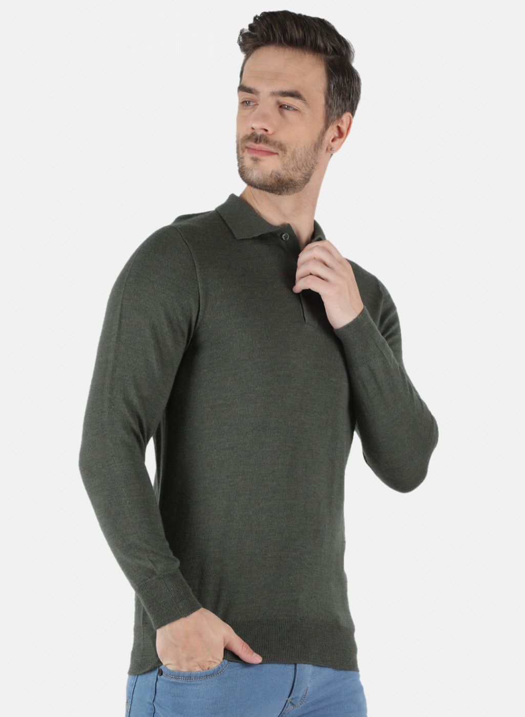 Men Olive Solid T-Shirt