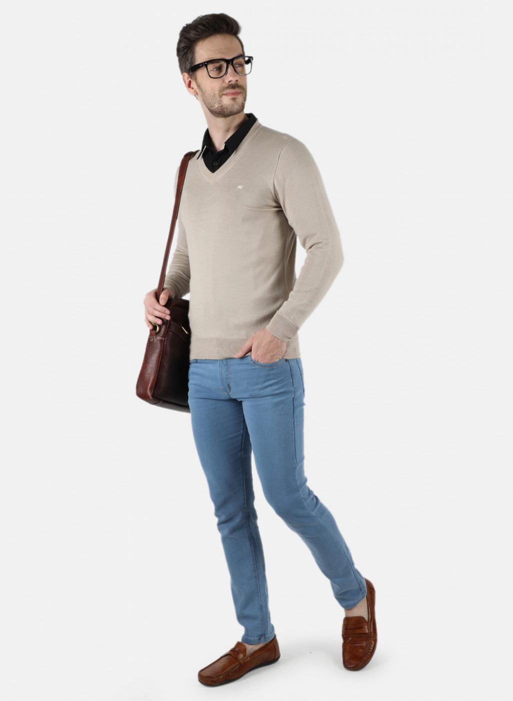 Men Beige Solid Pullover