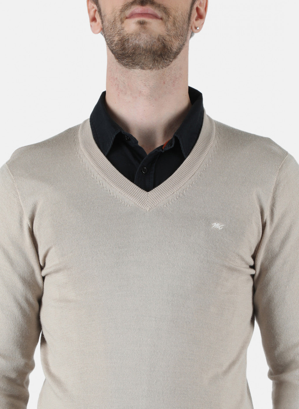Men Beige Solid Pullover