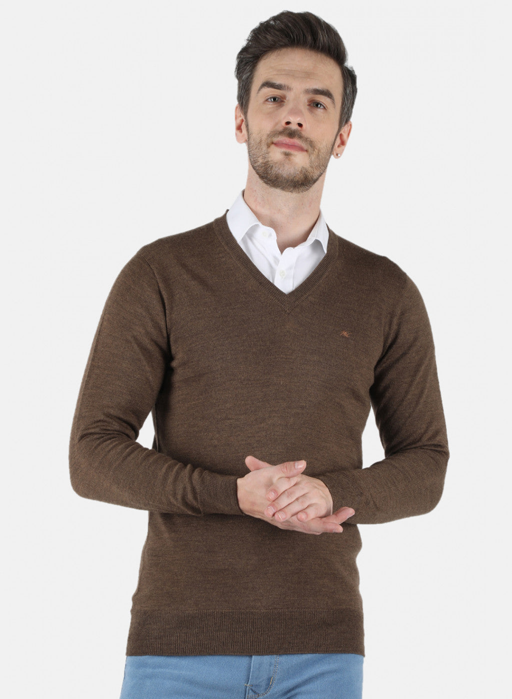 Men Brown Solid Pullover