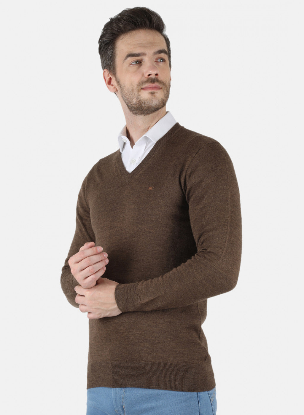 Men Brown Solid Pullover