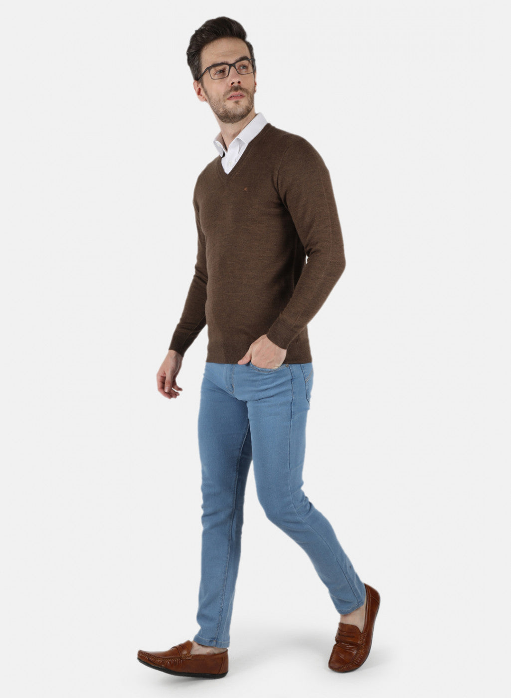 Men Brown Solid Pullover