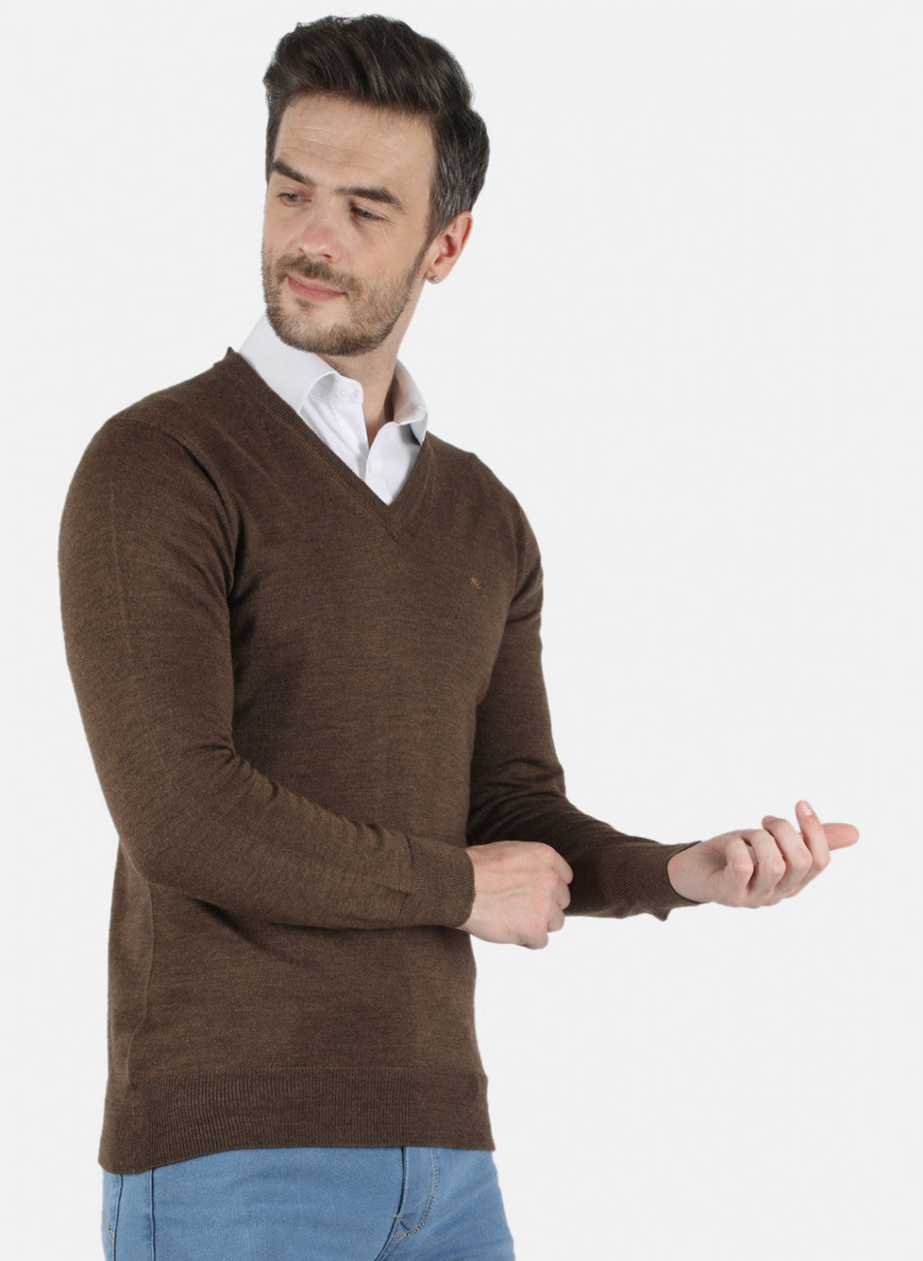Men Brown Solid Pullover
