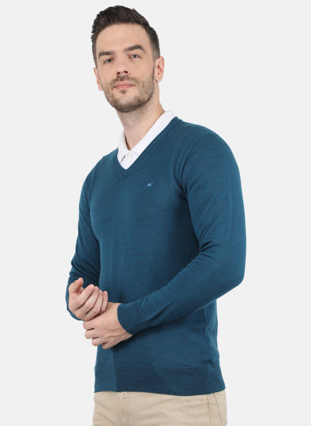 Men Blue Solid Pullover