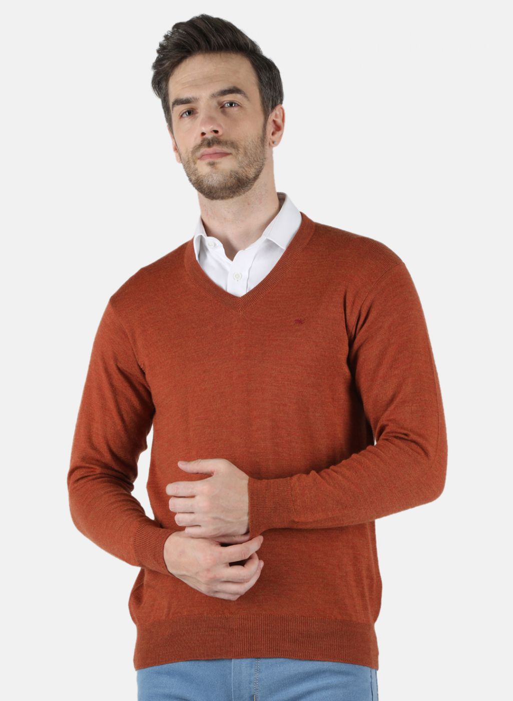 Men Orange Solid Pullover