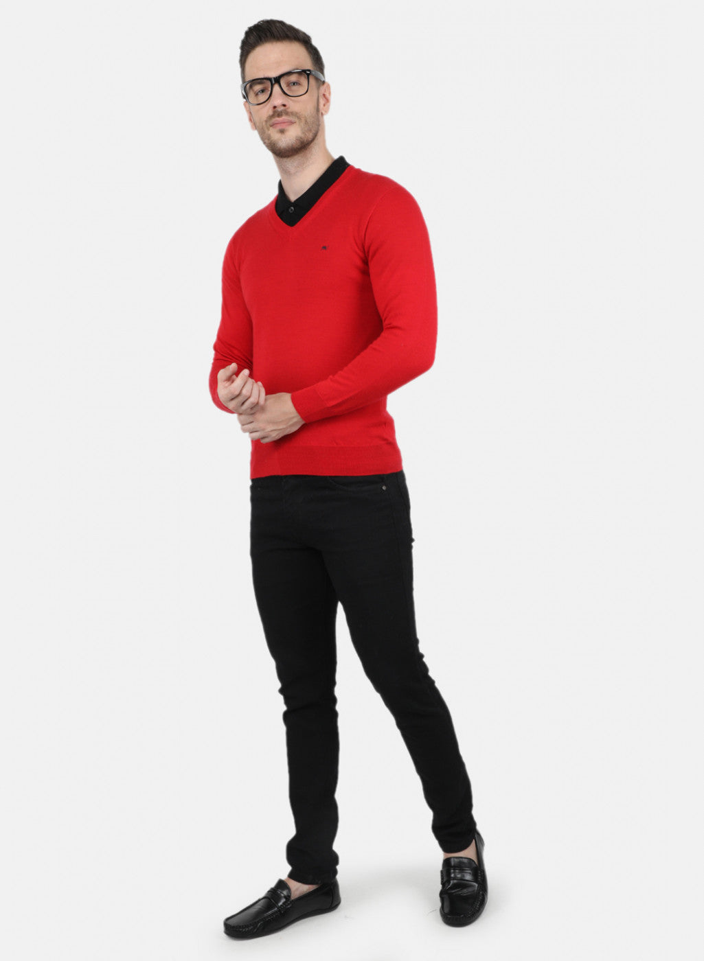 Men Red Solid Pullover