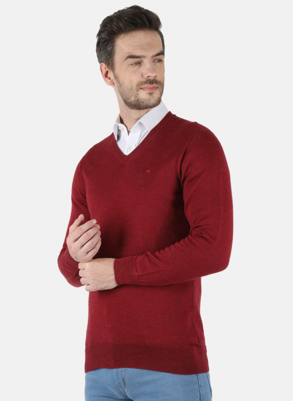 Men Maroon Solid Pullover