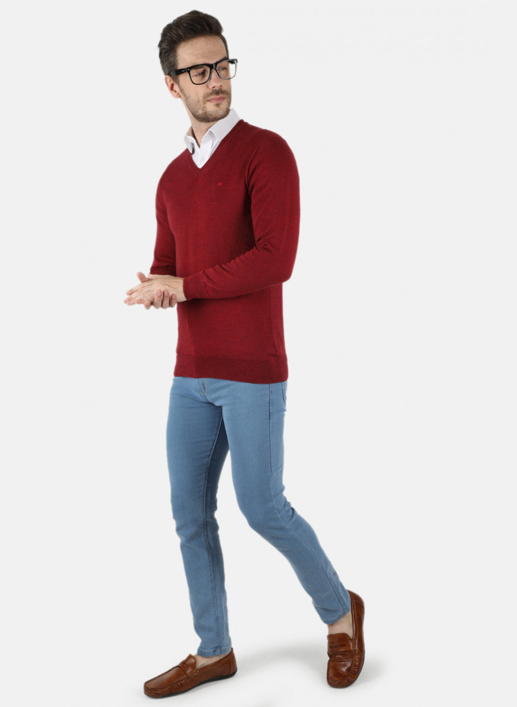 Men Maroon Solid Pullover