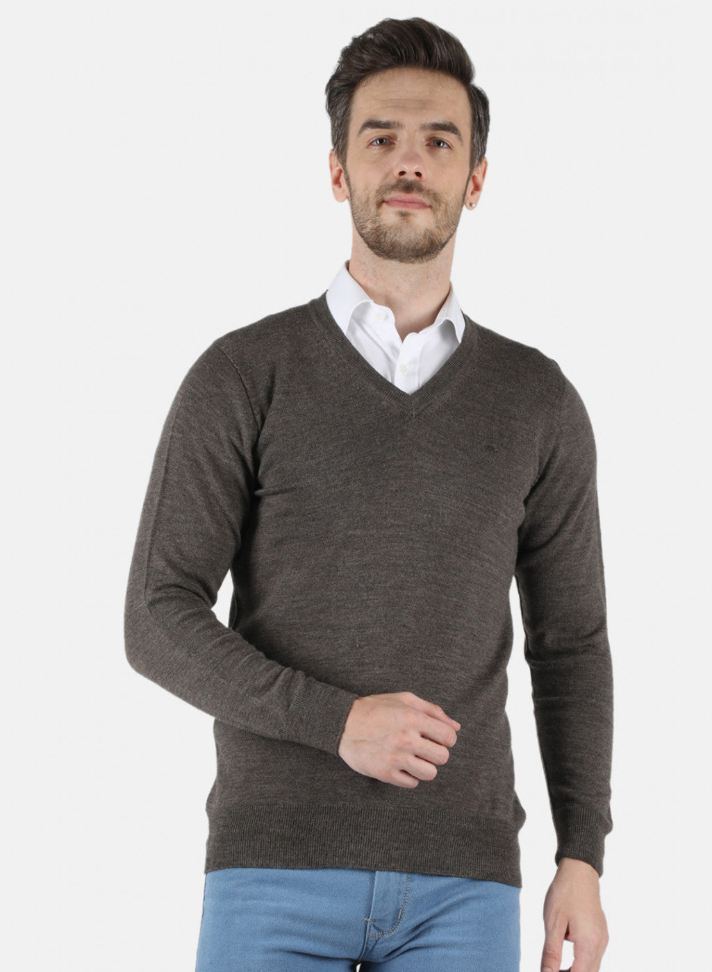 Men Brown Solid Pullover