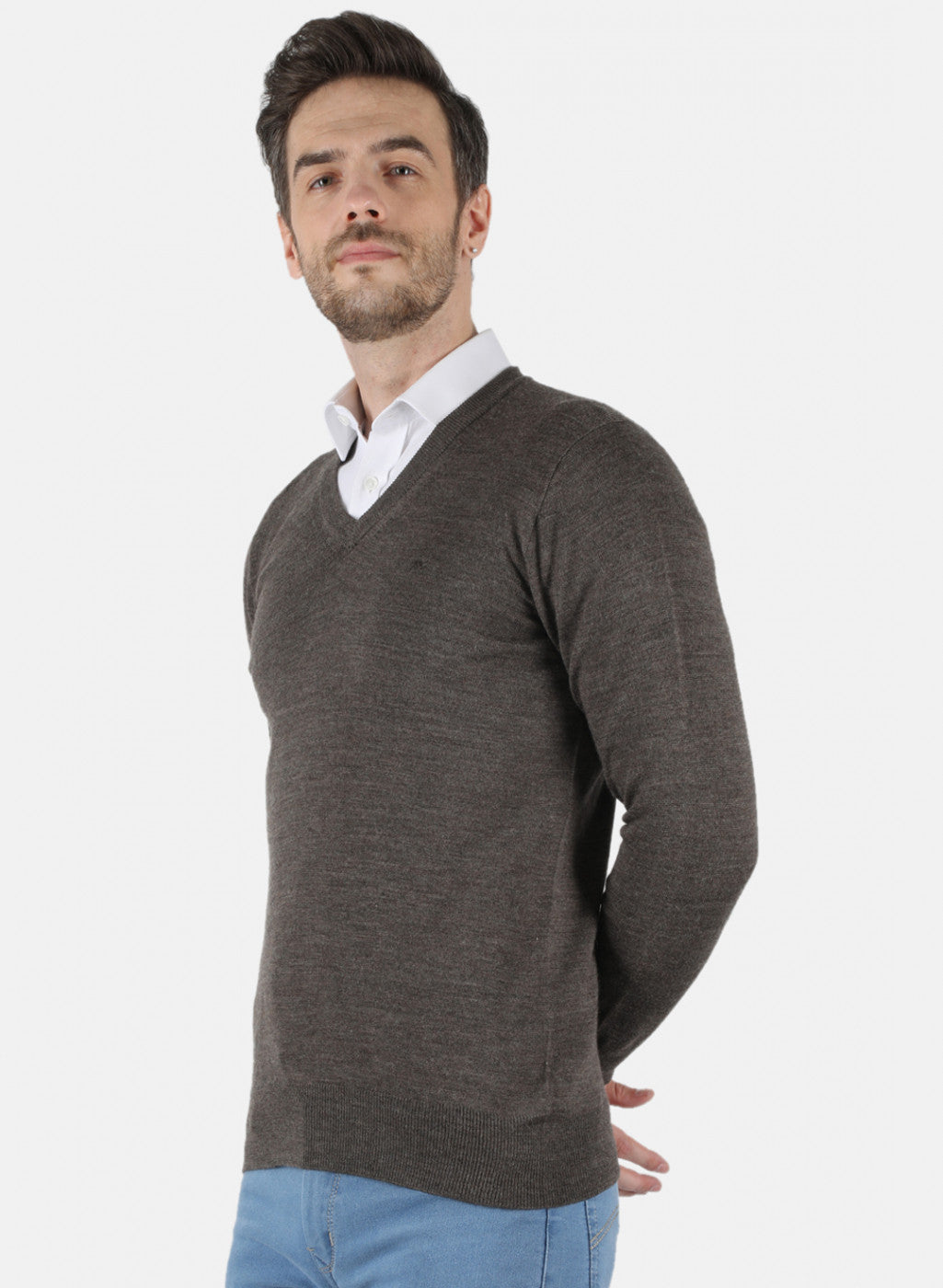 Men Brown Solid Pullover