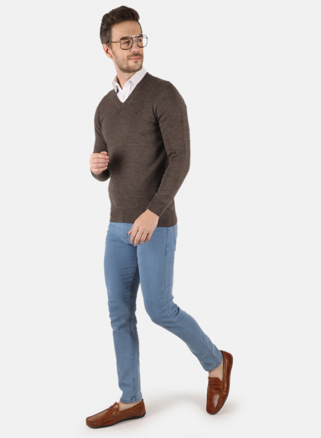 Men Brown Solid Pullover