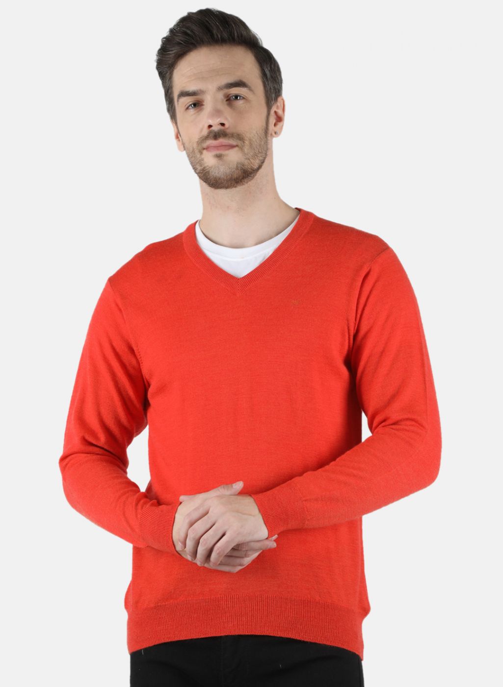 Men Orange Solid Pullover
