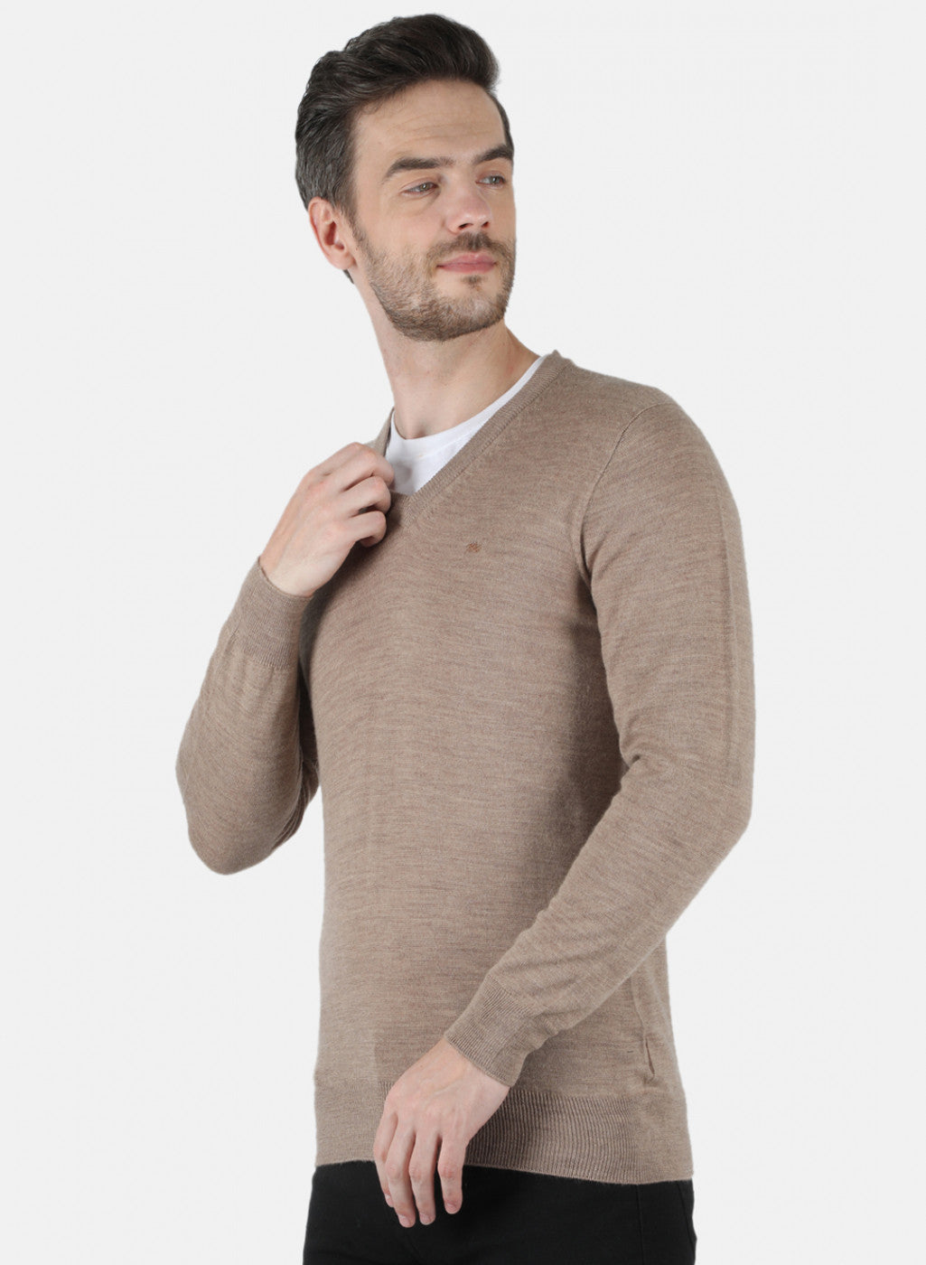 Men Beige Solid Pullover