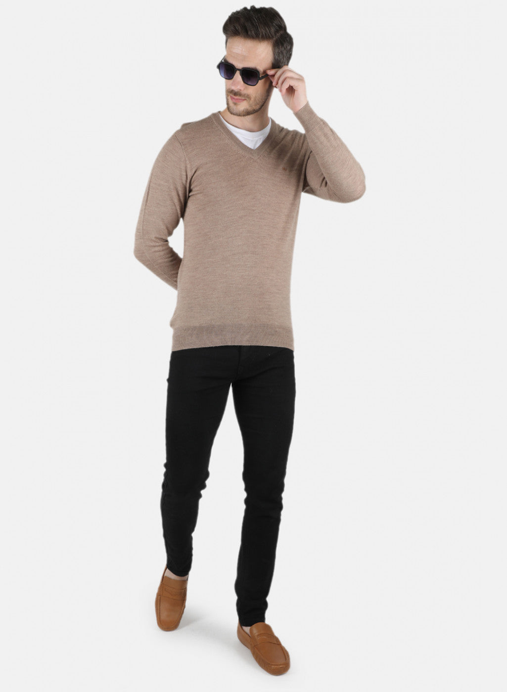 Men Beige Solid Pullover
