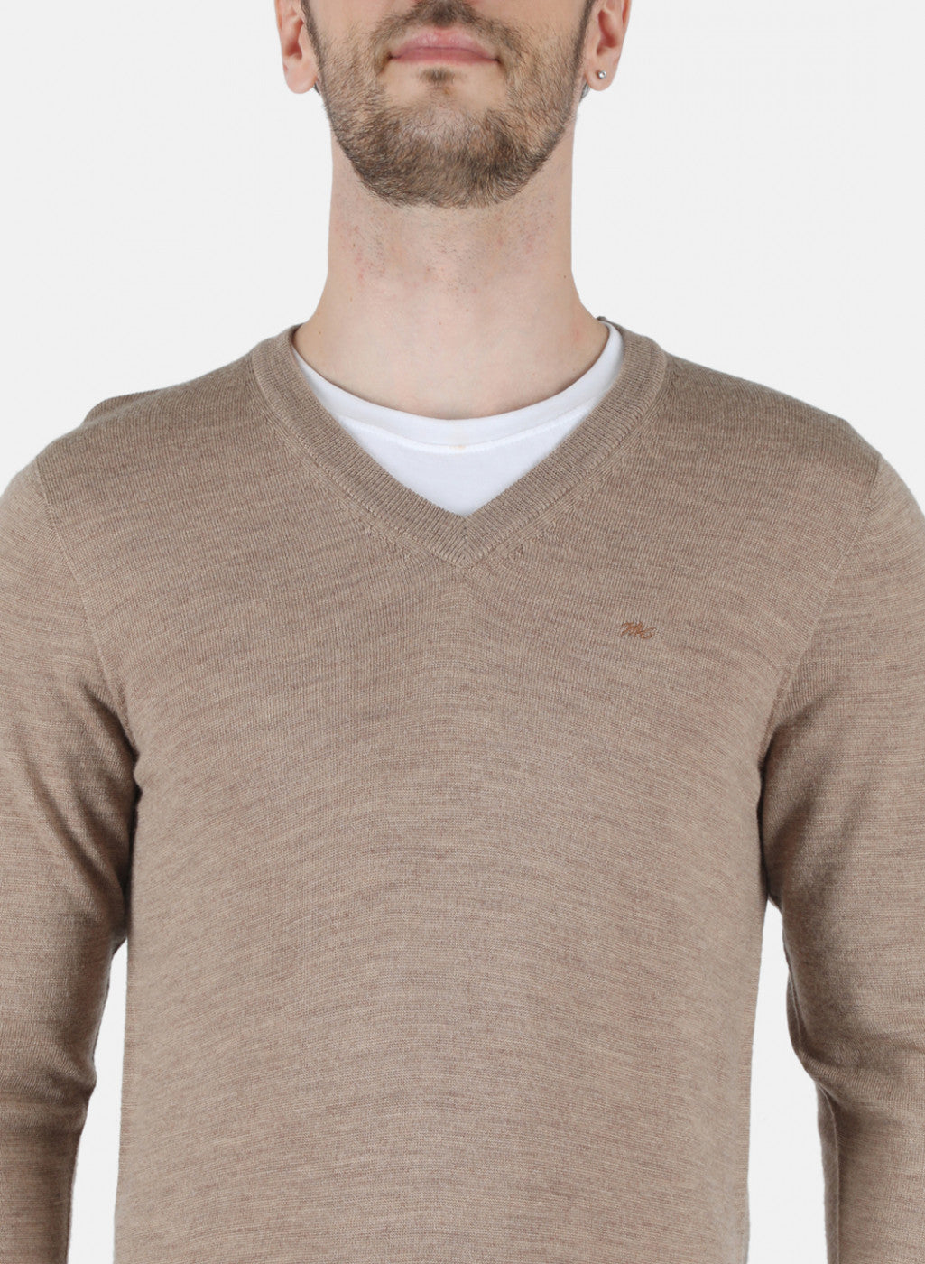 Men Beige Solid Pullover