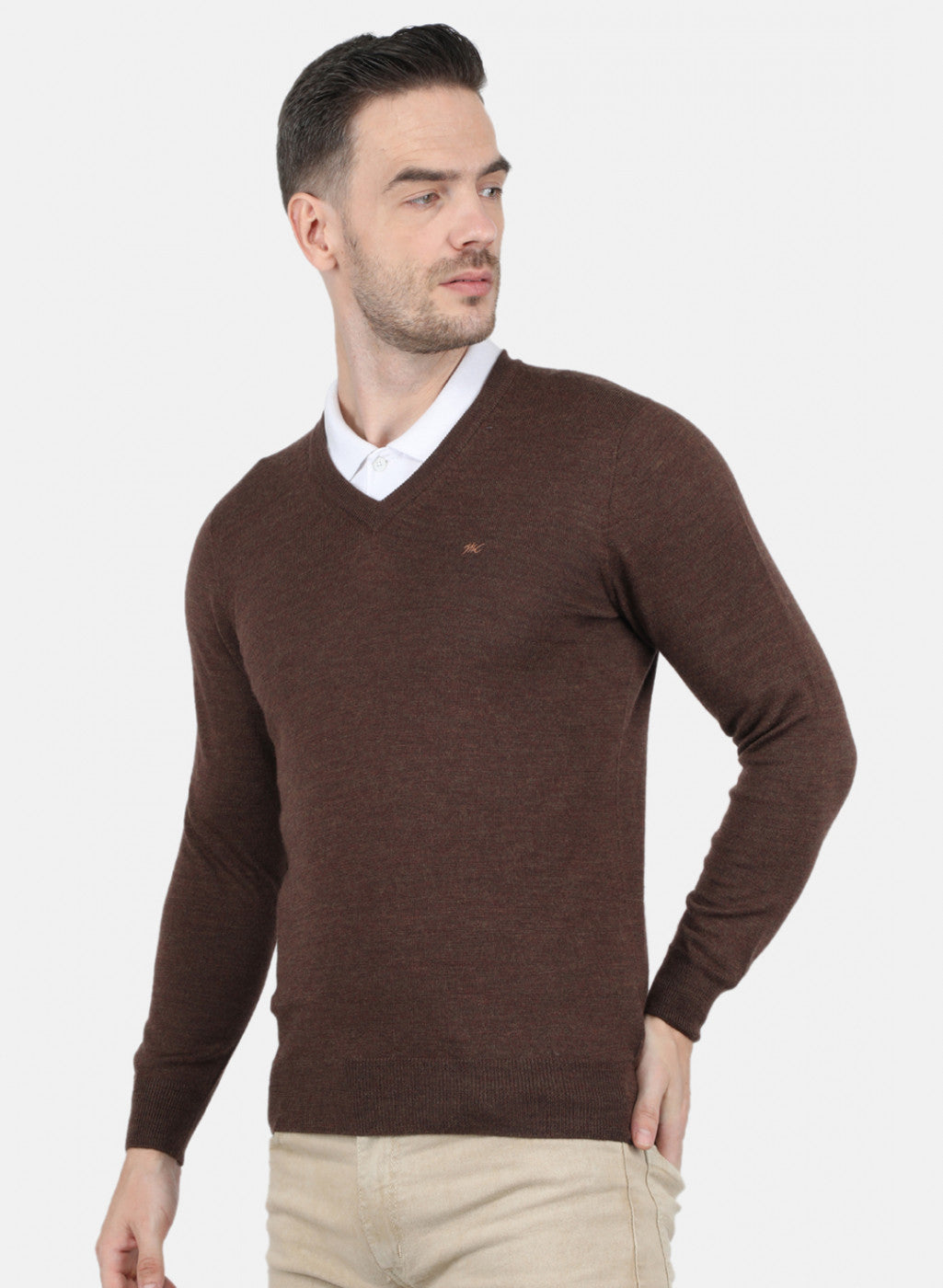 Men Brown Solid Pullover