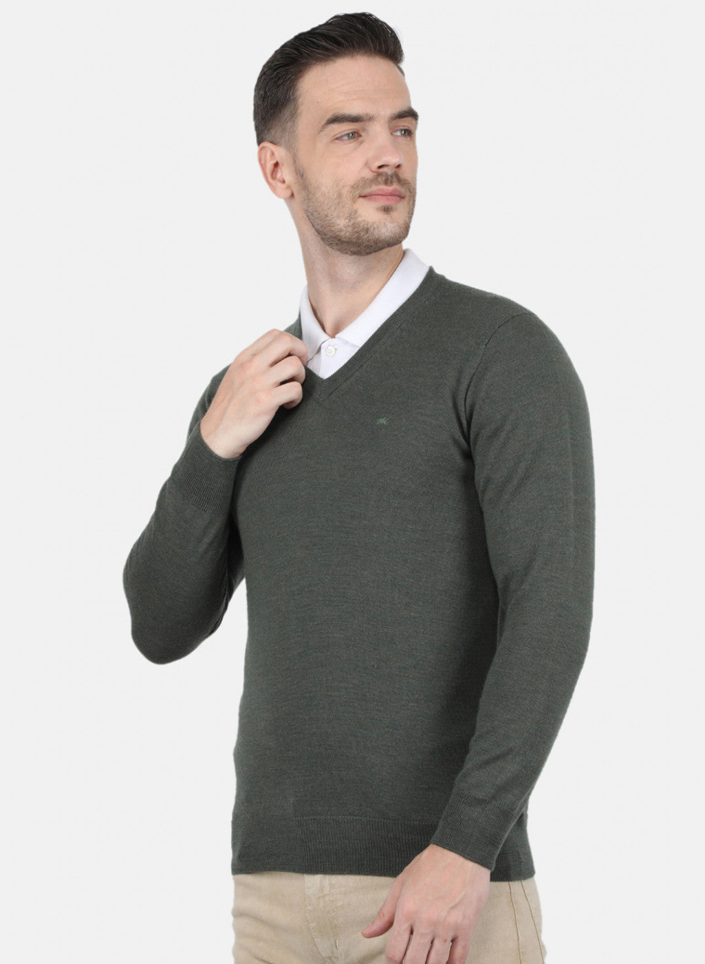 Men Olive Solid Pullover