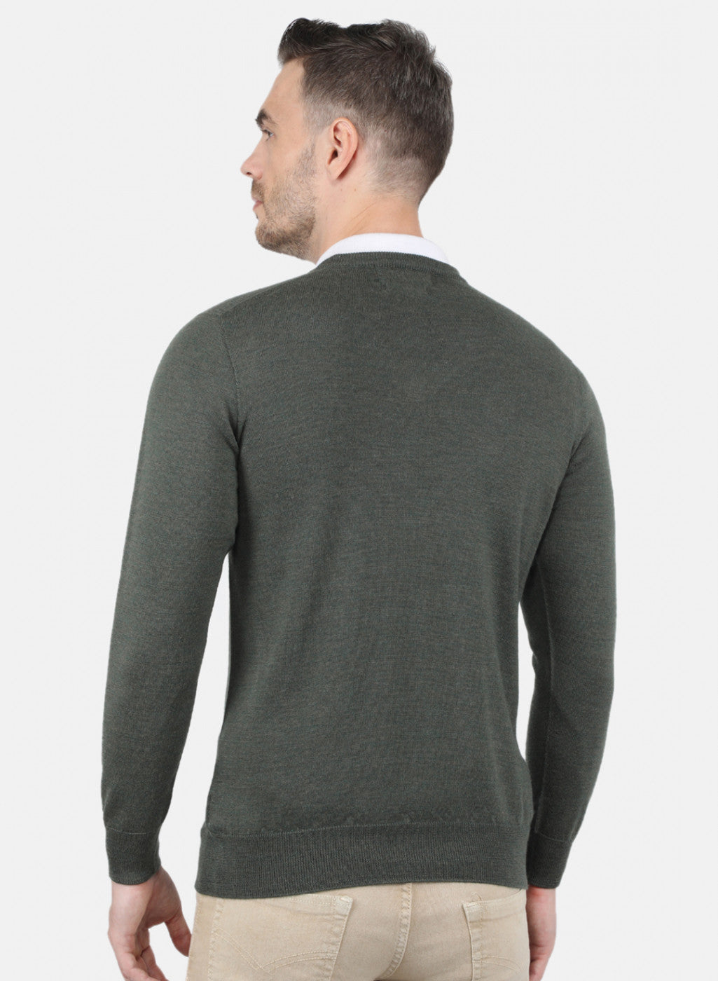Men Olive Solid Pullover