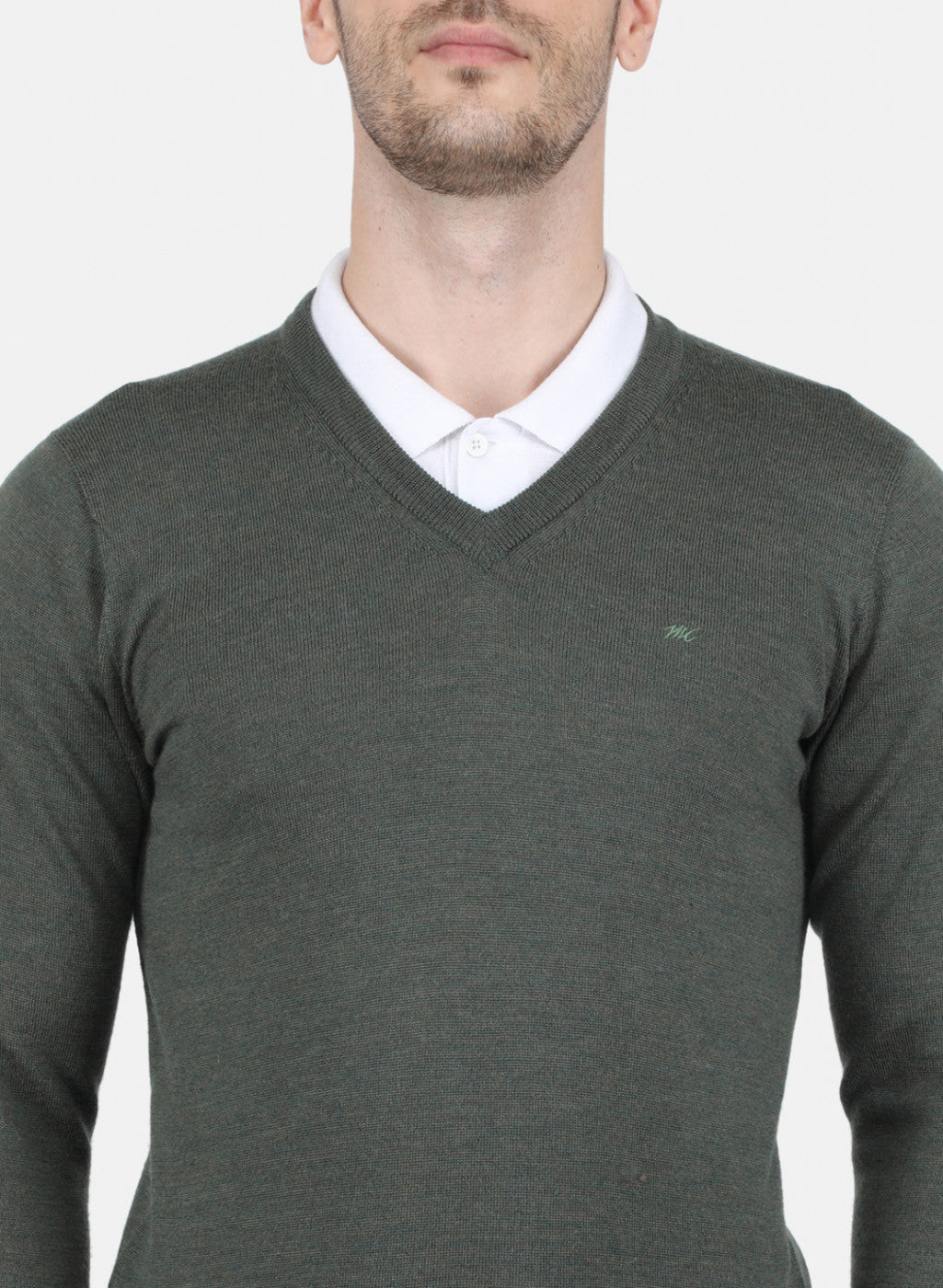 Men Olive Solid Pullover
