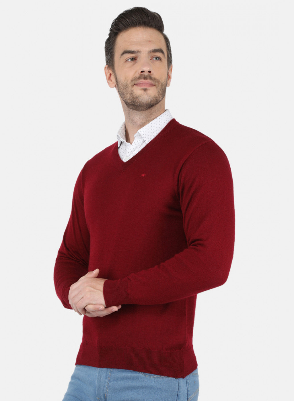 Men Maroon Solid Pullover