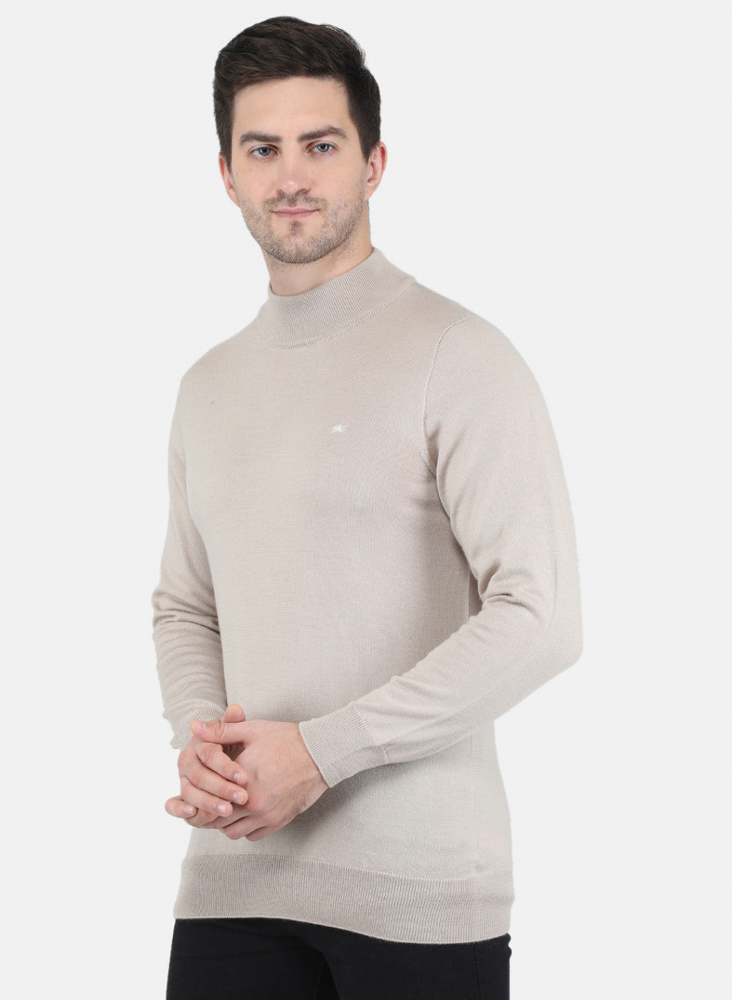 Men Beige Solid Pullover