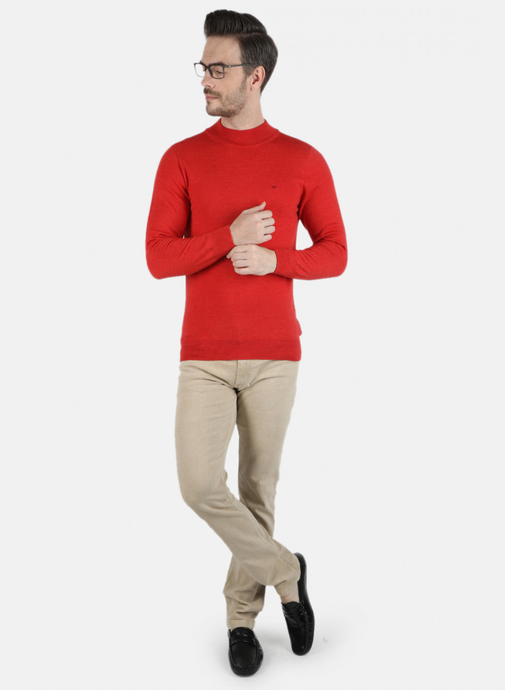 Men Red Solid Pullover