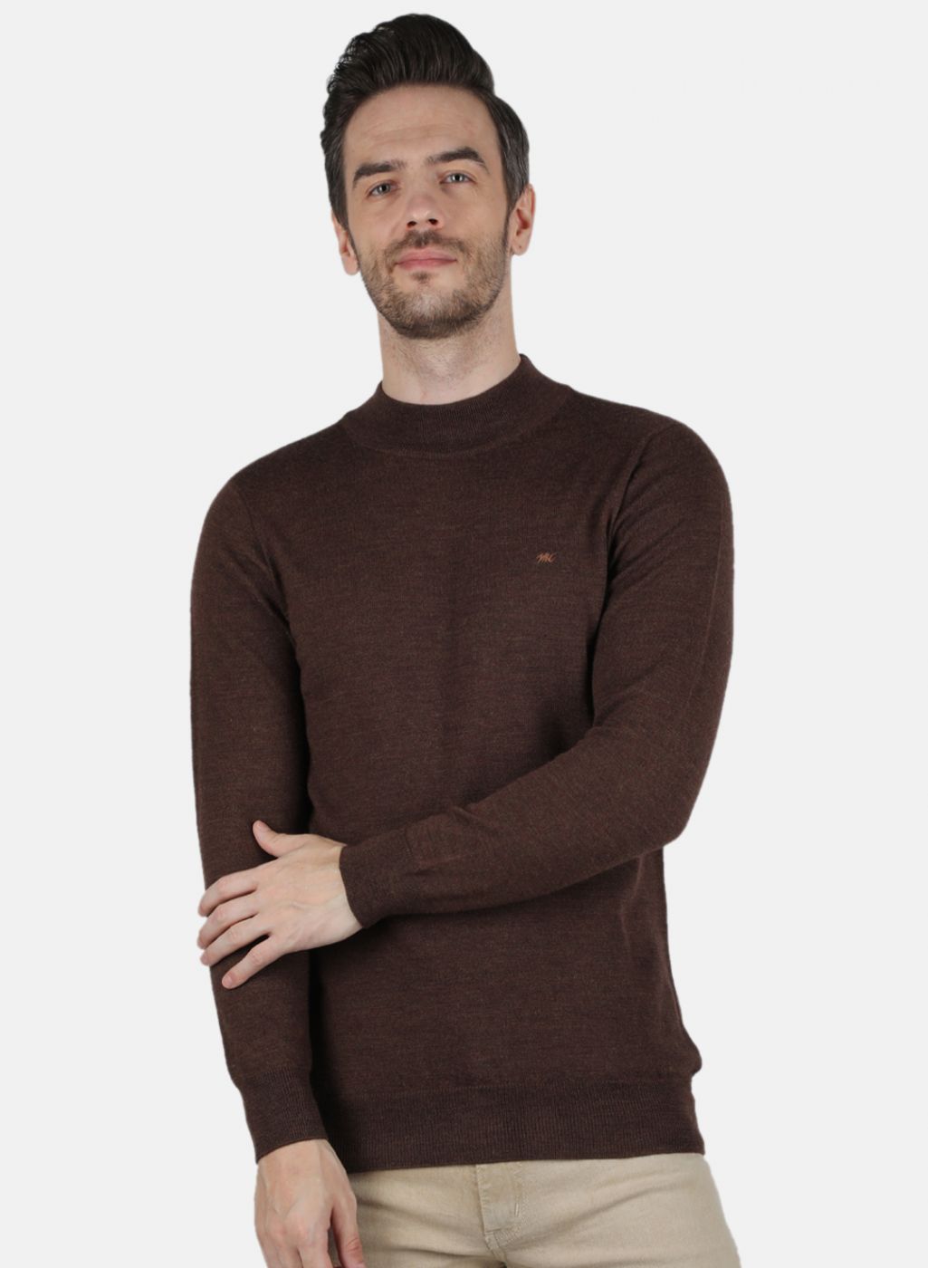 Men Brown Solid Pullover