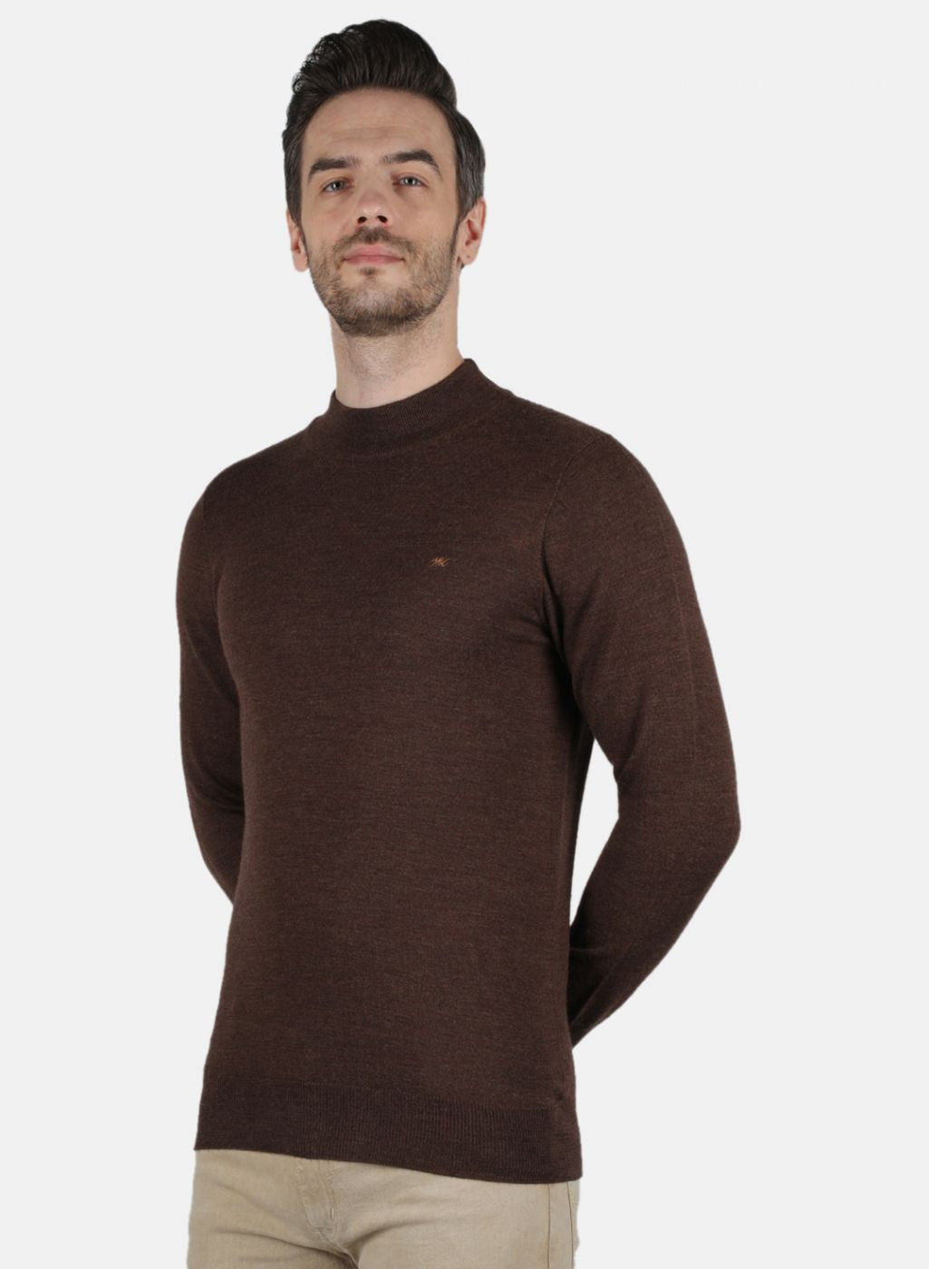 Men Brown Solid Pullover
