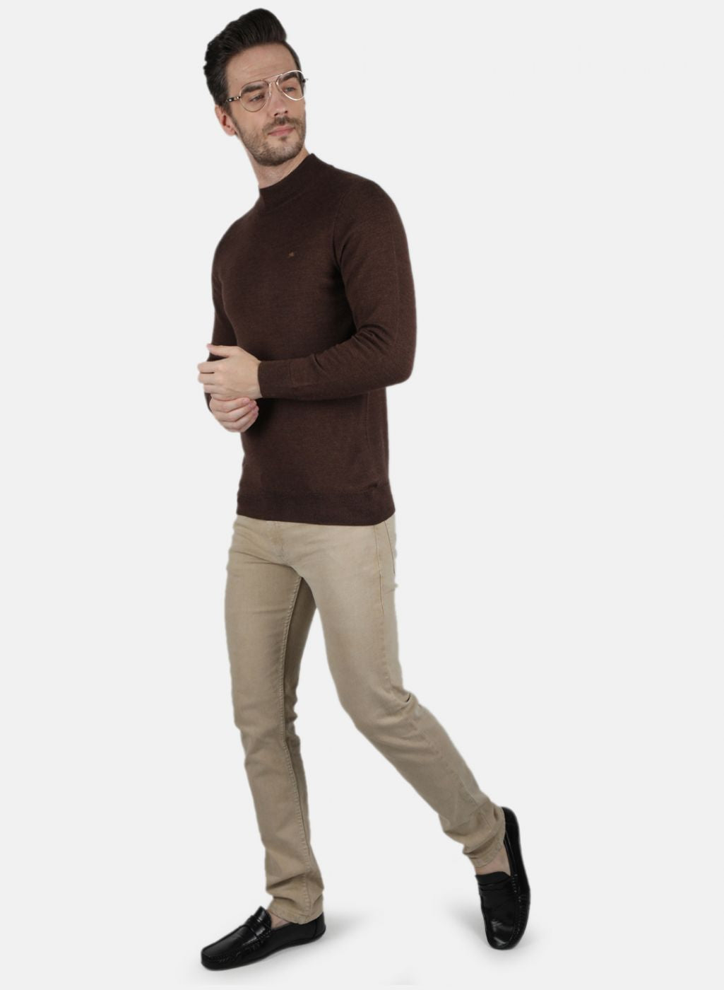 Men Brown Solid Pullover