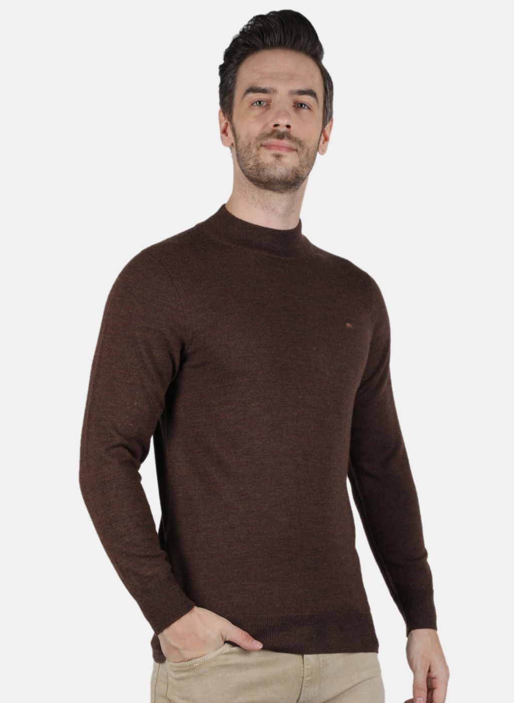 Men Brown Solid Pullover